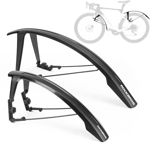 ROCKBROS Fahrrad Schutzblech Set Verlängert und Verstellbar aus Robustem PP | Spritzschutz, Mehrwinkel Abdeckung, Schnelle Montage, für 700C Rennrad Gravelbike Trekkingrad Mountainbike, 26–27,5 Zoll