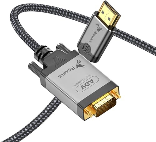 Reagle Cable adaptador HDMI a VGA, Full HD 1080p, convertidor desechable con conectores dorados, diseño plano, Plug & Play, compatible con monitores, proyectores y dispositivos antiguos, 1 m