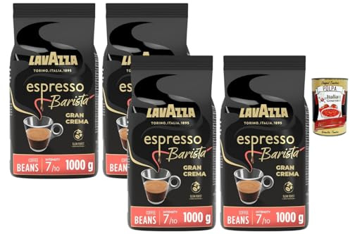 Italian Gourmet Bundle – Lavazza Espresso Barista Gran Crema café en grains 4 x 1 kg (4 kg), intensité 7/10, slow roast, grande crema, idéal espresso broyeur, moka + Italian Gourmet Polpa