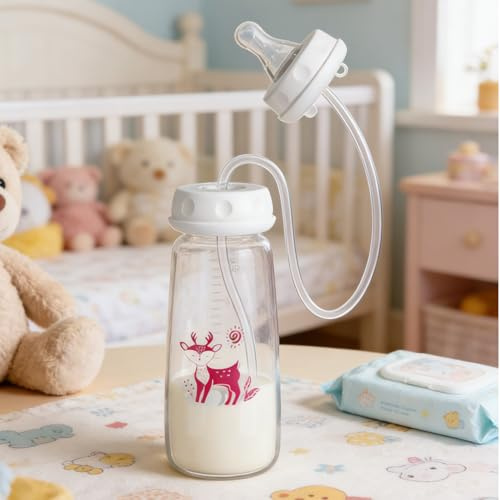 Biberon Con Cannuccia E Tettarella 3 In 1 - Biberon A Mani Libere Anti-colica In Silicone Morbido | Flusso Rapido Regolabile, 240ml A Tenuta Stagna, Per Neonatali 3 Periodo, Portatile Per Campeggio