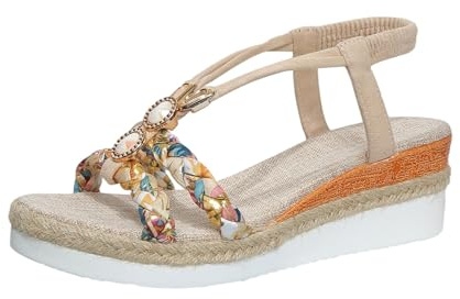 HUYTBYG Sommarsandaler för kvinnor andas anti-öppen tå plattform klack bekväma halvtrailer sandaler Espadrille platåsandaler, BEIgE, 6.5 UK Wide