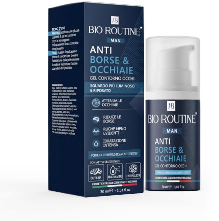 Ögonkontur Gel Män Skrynkelfria Väskor och Mörker Med Koffein, Niacinamid, Eyebagless®, 3-vikts Hyaluronsyra, Pentavitin®, Centifolia rosa, Hamamelis, Hästkastanj, BIO ROUTINE