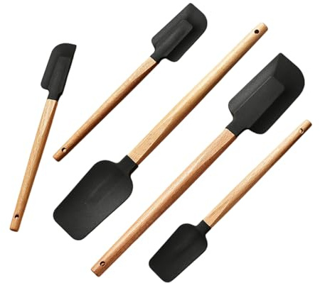 5 Spatole in silicone moderne per strumenti da forno con manico in legno Cucchiaio per mescolare vasetti Raschiando per pentole antiaderenti Set spatole da forno