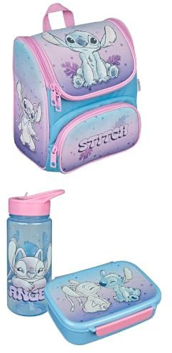 Scooli Stitch - Cartable Préscolaire + Set Goûter avec Boîte et Bouteille