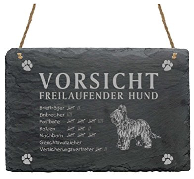 Schild Schiefer Spruch Briard Vorsicht Freilaufender Hund Türschild 22 x 16 cm