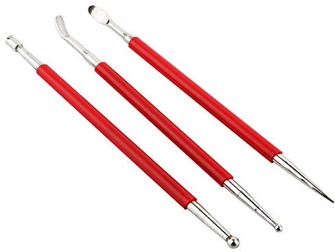 CESFONJER Bolas Para Modelar, Juego de 3 PCS Herramientas de Cerámica y Arcilla Para Escultura Manualidades (Rojo, Acero Inoxidable)