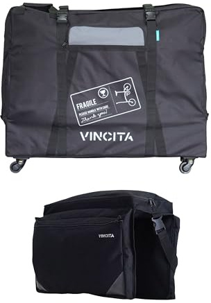Vincita Soft Transport Bag for Folding Bikes with 4 Spinner Wheels – Travel Case Fits 20 Wheels – Padded Bicycle Carrier with Garment Storage