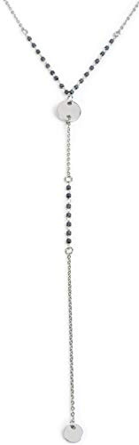 styleBREAKER Damen Edelstahl Layer Halskette 3-reihig mit Perlen und runden Anhängern, Ankerkette, Kette, Schmuck 05030055, Farbe:Silber/Blau-Grau