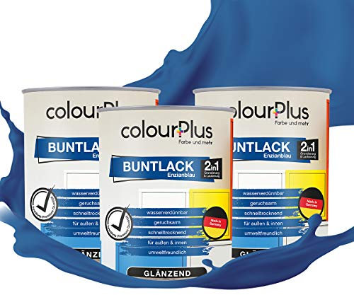 colourPlus 2in1 Buntlack Glänzend (2,25L Enzianblau/Blau RAL 5010) – Wetterfeste Holzfarbe Holzlack & Küchenmöbellack. Getrocknet auch für Kinderspielzeug. Für Innen & Außen