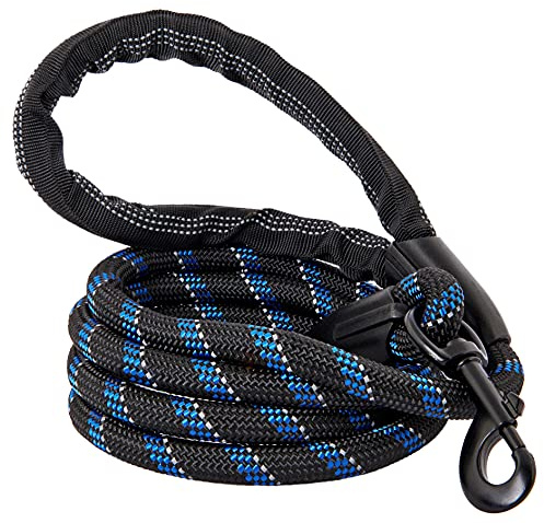 Starke Hundeleine, reflektierendes Seil, kau-resistentes Paracord für mittlere und große Hunde, haltbare Metallschließe, Befestigung am Haustierhalsband (1 Packung) (1.5m, Schwarz & Blau)
