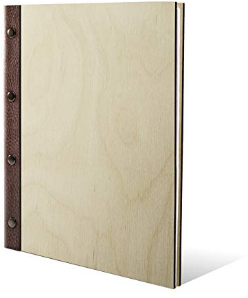 Stammbuch Birkensperrholz Holzcover mit Echtleder Rücken und Extras Stammbuchformat hoch 175 x 220 mm - Blanko