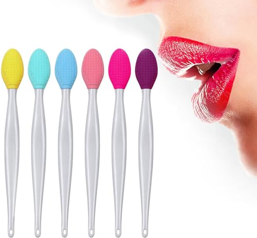6 x Lippenpeeling-Pinsel, doppelseitiges Silikon-Peeling-Pinsel, sanftes Lippenpeeling-Bürste für glatte, weiche, helle, vollere gesunde Lippen