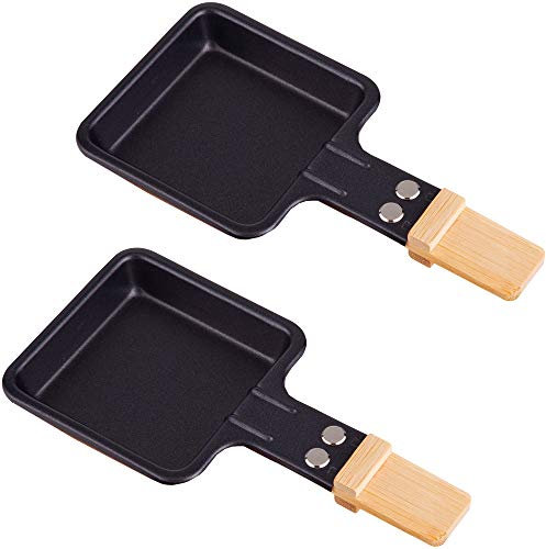 Syntrox Germany Lot de 2 poêlons à raclette carrés avec manche en bambou
