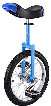 QWEASDF Einrad, 16, 18, 20, 24 höhenverstellbar Sattelstütze Balance Radfahren Heimtrainer Fahrrad mit Skidproof Mountain Reifen + Einradständer für Anfänger und Profis Unisex,Blau,16