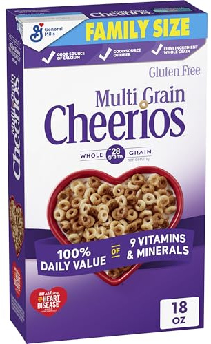 Multi Grain Cheerios, Heart Healthy Breakfast Cereal, Gluten Free, Family Size, 18 oz