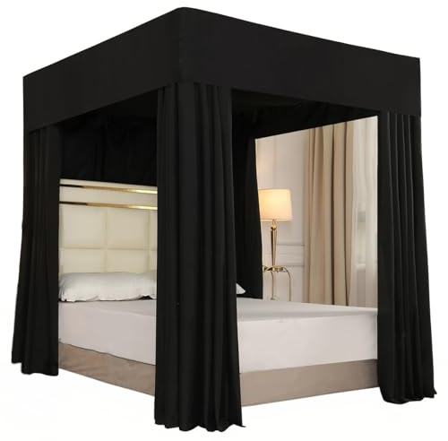 Mengersi Black Four Corner Post Bed Canopy Bed Curtains Sheer Canopy Bedroom Decoration Lightproof,Not Include Poles (King, Black)