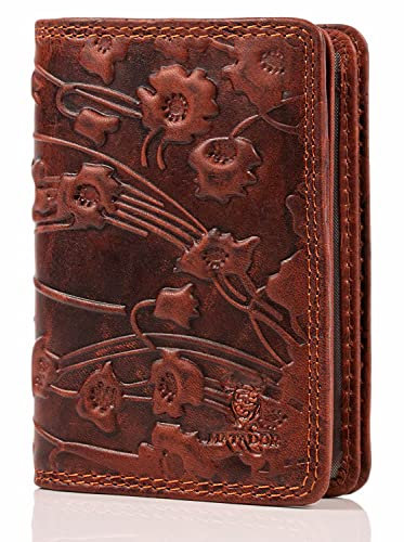 MATADOR Visitenkartenetui Damen Leder #Porto mit edler Geschenk Box, Elegante RFID Blocker Karte Hülle, Luxus KFZ Schein Schutzhülle Viele Kartenfächer in Blumen Braun