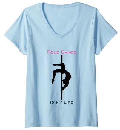 Damen Pole Dance Bewegung Silhouette Frauen Poledance T-Shirt mit V-Ausschnitt
