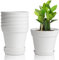 T4U 12,5cm Kunststoff Blumentopf mit Untersetzer, 6er-Set Plastik Übertopf Kräutertopf mit Mehrere Ablauflöchern, Rund Pflanzkübel für Innen und Balkon Sukkulenten Kaktus, Weiß