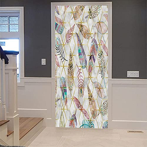 3D Türaufkleber Bunte Tierfedern Pvc Selbstklebende Innentüren Türfolie Wasserdichte Abnehmbare Für Schlafzimmer Wohnzimmer Dekoration Wandbild 95 X 215 Cm