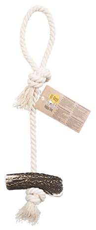 RF-Deer Kauseil für Hunde mit Hirschgeweih, Hard XL, 55-60 cm, 1 Stück | Echtes Hirschgeweih mit Baumwollseil, ohne chemische Zusätze, gereinigt und geglättet, 121-160 g, für gemeinsames Spiel