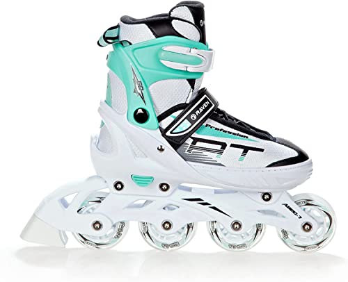 RAVEN Profession Inlineskates Inliner für Kinder und Erwachsene OPTIONAL 2in1 mit Schlittschuhen verstellbar (White/Mint ohne Kufen, 38-42 (25cm-27,5cm))