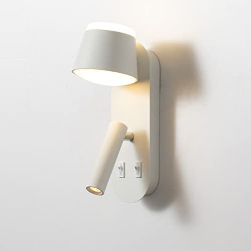 LANMOU LED Bettleuchte Wandmontage Leselampe mit Doppel Schalter, Modern Innen Wandlampe Einstellbar Schlafzimmer Wandleuchte Aus Aluminium, 3000K Warmweiß (10W+3W) (White)