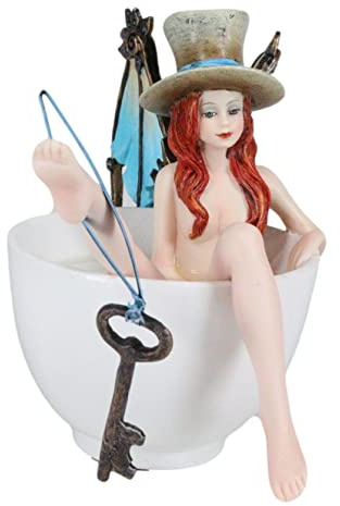 Ebros Gift Amy Brown Teacup Steampunk Locksmith Key Bearer Fairy with Mechanical Dragon Wings and Top Hat in Warm Tea Bath Figurine Whimsical Faerie Garden Sculpture Collectible