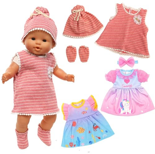Miunana Kleidung Puppenkleidung Kleider Zubehör für 35-43 cm Baby Puppen, 3 Süße Outfits für Baby Puppen