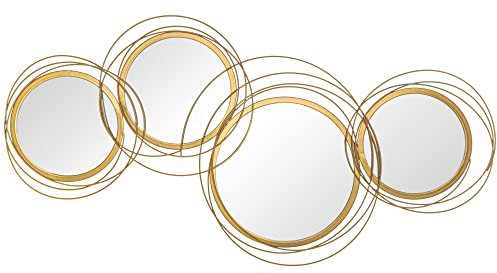 HOMCOM Decorazione Murale 3D in Metallo, Wall Art a Cerchi con Specchi 107x56cm, Oro