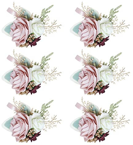 6 Stück Hochzeit Boutonniere Blumen Handgelenk Corsage Gästeanstecker Hochzeit Zubehör Künstliche Rose Blumen Anstecker Bräutigam Hochzeitsanstecker für Braut Brautjungfer Gäste Herren Damen Party