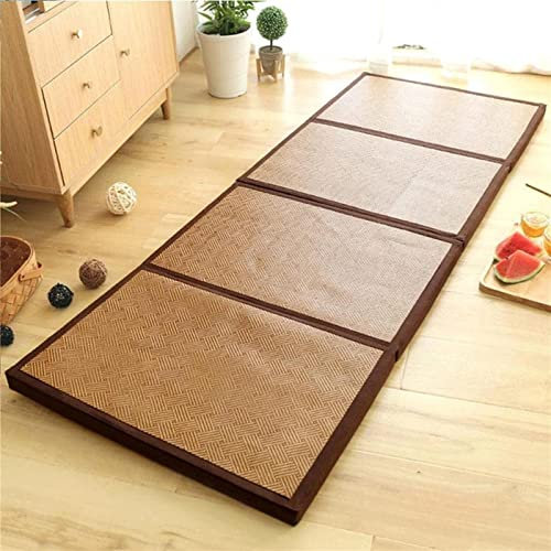 RVUEM Japanische Tatami Aus Bambus Verdicken, Futon Klappmatratze, Atmungsaktive Schlafmatte, LäSst Sich Leicht Falten, Dicke 4,5 cm, FüR Yoga/Zen Raum/Japanische Teestube,Dark,65×180cm