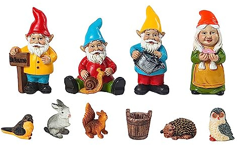 JYHCD Mini Gnomes De Jardin Figurines Animales Statue, 10 Pièces Statue Gnomes Fées, Kit D'accessoires De Jardin Miniature,Mini Nain De Jardin Ornements - Micro Paysage, Cadeau De Noël