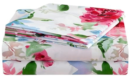 JSD Watercolor Rose Floral Sheet Set Full Size, 4 Piece Soft Printed Microfiber Sheets Extra Deep Pocket
