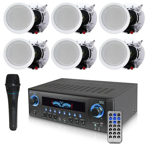 Technical Pro Kit professionale per Home Theater da 1000 Watt con microfono portatile con elaborazione digitale e telecomando, 6 altoparlanti da parete da 13,3 cm