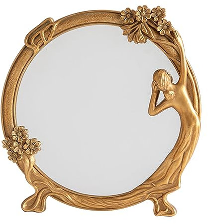 GOOHOCHY Vintage Makeup Spiegel Mit Relief-Design Kleiner Runder Kosmetik-Spiegel Für Tisch Und Schminktisch Langlebiger Damen Schminkspiegel Für Schlafzimmer Und Reise Verzerrungsfreie