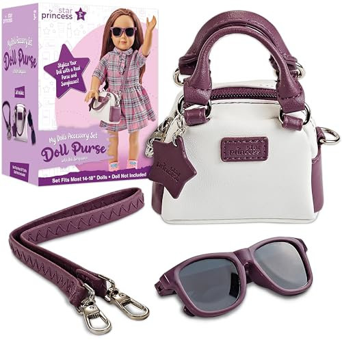 Star Princess Puppentasche und Puppensonnenbrille für 18-Zoll-Puppen–Puppenzubehör-Spielset für Kinder im Alter von 2, 3, 4, 5, 6, 7, 8, 9, 10, 11, 12 Jahren–hervorragende Ergänzung zur Puppensammlung