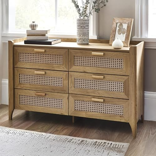 Julian Bowen Sydney Chest of Drawers, 6 Drawer, Oak Effect - H75 x W120cm