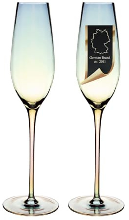 INTIRILIFE 2er Set Champagnergläser mit Regenbogen-Schimmer und Wellenform 200 ml – Sektgläser Prosecco Glas – Bleifreies Kristallglas Spülmaschinenfest Stoßfest – Elegant für Party Hochzeit Geschenk