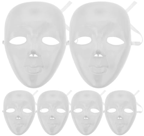 WRITWAA Blank Full Face Mask 6 Pcs White Plastic Diy Party Masks for Masquerade Cosplay Costume Crafting