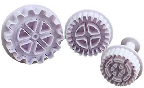 LERONO 3 Stück Zahnrad Backform Küche Keks Ausstecher Gebäck Plunger 3D Stempel Stanzform Fondant Kuchen Dekorieren Werkzeuge Keksausstecher zum Backen Kunststoff