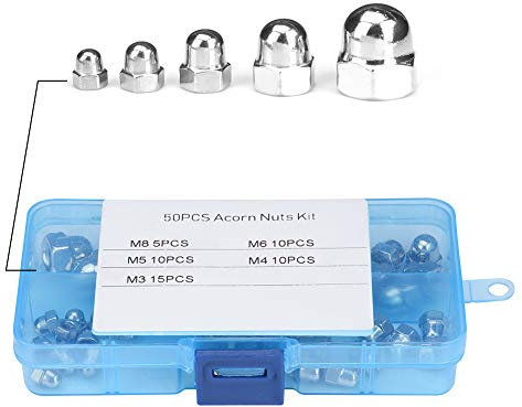 50pcs Acorn Nut, Stainless Steel Dome Cap Nut Hex Dome Cap Assortment Kit 5 Sizes - M3 M4 M5 M6 M8 for Industrial and Construction Fasteners