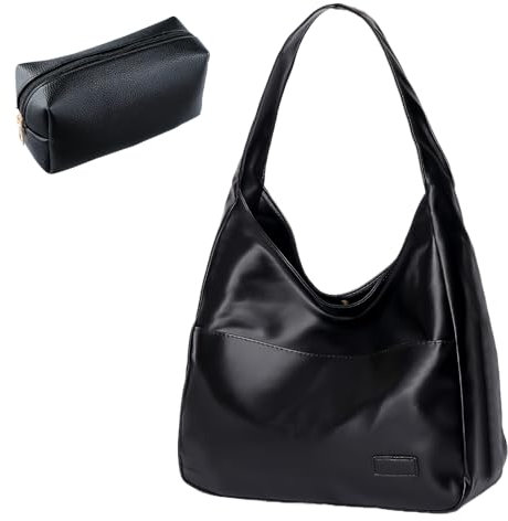 Shengxi PU Leder Handtasche Damen Vintage Umhängetasche Shopper Hobo Taschen Große Kapazität Tote Bag mit Einer Kleinen Brieftasche für College Schule Arbeit Reisen