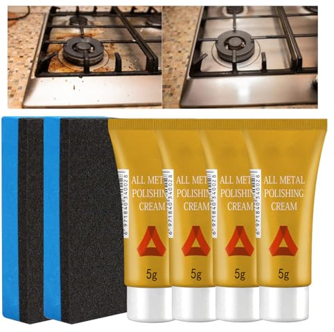 Metal Polish Limpia 4pcs Metal Polish Cream, Abrillantador de Metal Pulidor de Metales para Cromo, Aluminio e Inoxidable
