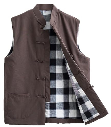 Vnook Winter-Baumwollwesten Tang-Anzug Herren Jacquard Tai Chi Uniform Langarm Traditionelle Chinesische Kleidung Oberteile, Hanfu Jacke Kung Fu Kleidung(Brown,XXL)