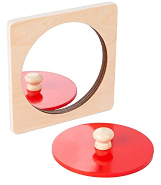 Montessori Baby Spiegel mit Jumbo-Knopf, Peekaboo Lernspielzeug für Babys 6-12 Monate für Easy Grasp, Fördert Greifen, Wahrnehmung und Feinmotorik, Form Sortierer aus Holz(Spiegel Peekaboo Puzzle)