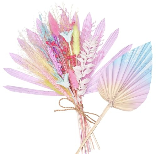 The Baked Studio - Flores secas para decoración de pasteles y manualidades con una hoja de palma de sol con purpurina lila (Rainbow Sherbert)