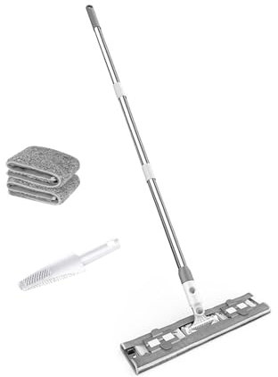Professionale Mocio Industriale,Mocio Lavapavimenti con manico in acciaio inox lunghezza 130cm,2 panni in microfibra,raschietto,per Legno Duro, Laminato, Legno