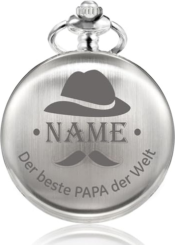 TREEWETO Personalisiert Graviert Taschenuhr mit Gravur Kette Herren Geschenk von Einem Tochter/Sohn zu Einem Vater Der Beste Papa der Welt Quarz Taschenuhren Schwarz/Bronze