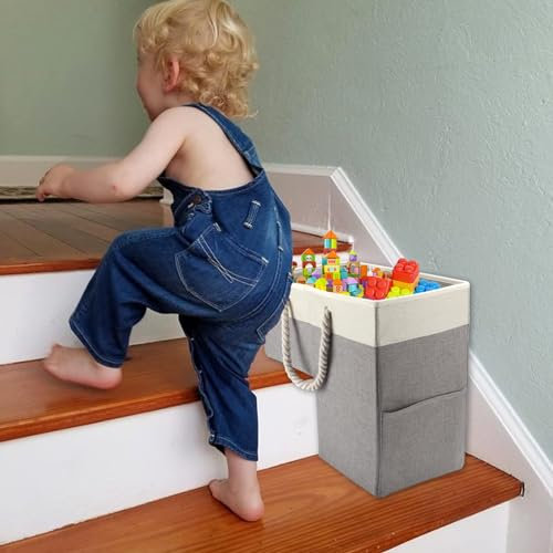 Canastas de escalera, cesta plegable de fieltro para escaleras, organizador de escaleras en forma de L con asas, cesta de almacenamiento de lino para escaleras, lavandería, juguetes, zapatos,